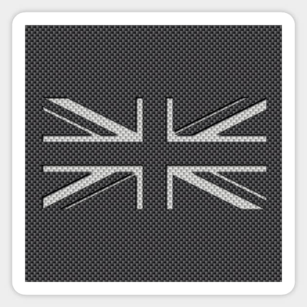 UK Flag Union Jack in Carbon Fiber White on Black Sticker by podartist